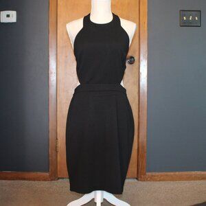 Express Black Halter Cutout Midi Dress Gold Zip Back Size M NWT